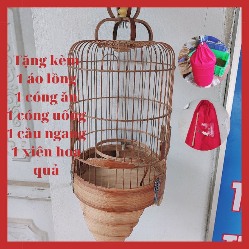 Lồng Nuôi Khuyên Bằng Tre Già Chân Cao cực đẹp ,  tặng bộ phụ kiện 5 món - NaHi shop