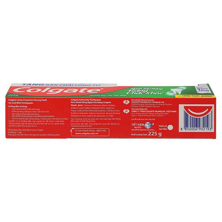 Kem đánh răng Colgate ngừa sâu răng răng chắc khỏe - Tuýp 225g - Tặng kèm bàn chải lông tơ cao cấp Thái Lan