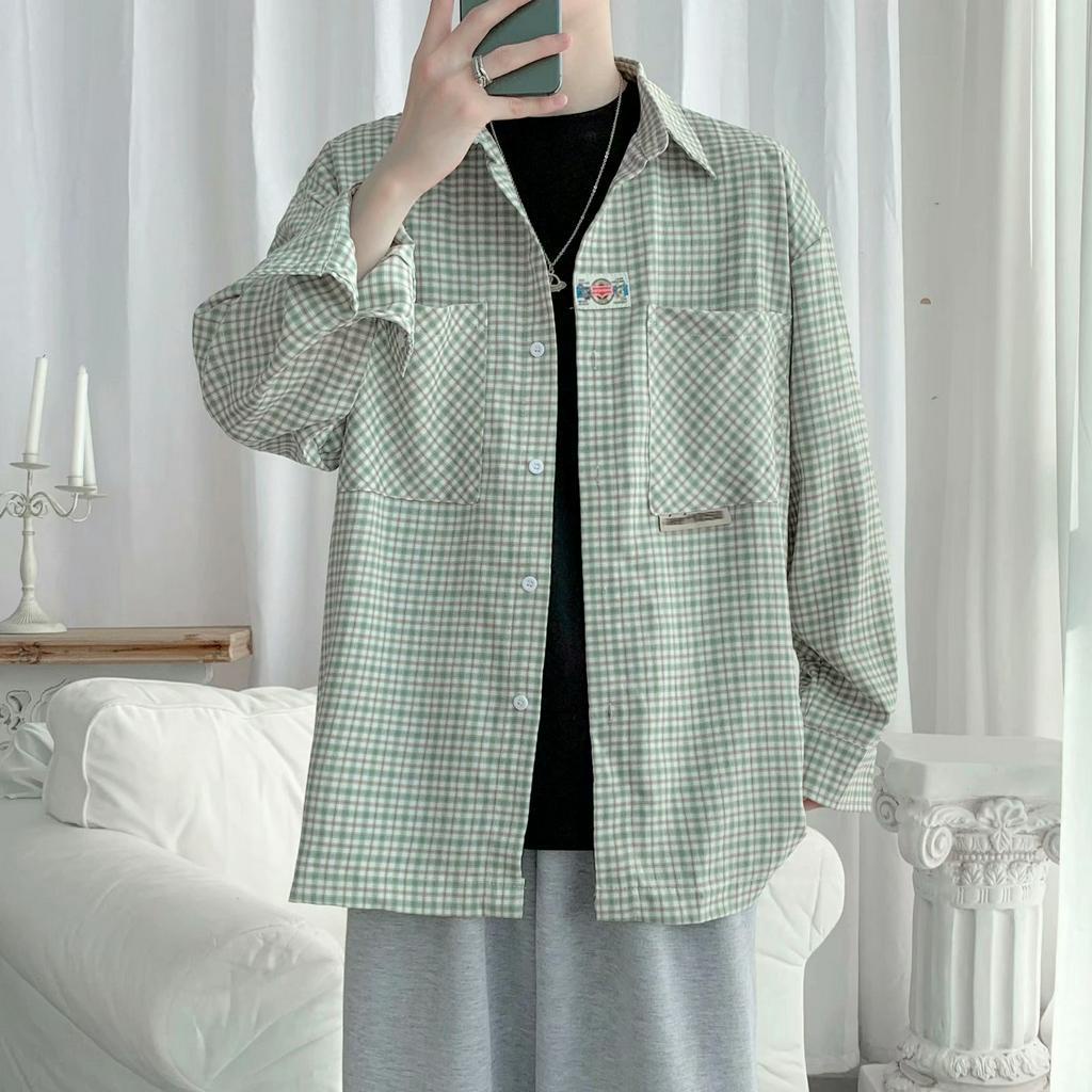 Áo Sơ Mi Ngắn Tay Họa Tiết Ca Rô Phong Cách Hàn Quốc Dành Cho Nam