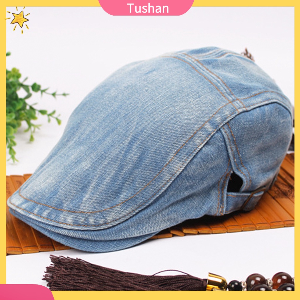 Mũ beret vải jean thoải mái có thể điều chỉnh kích thước