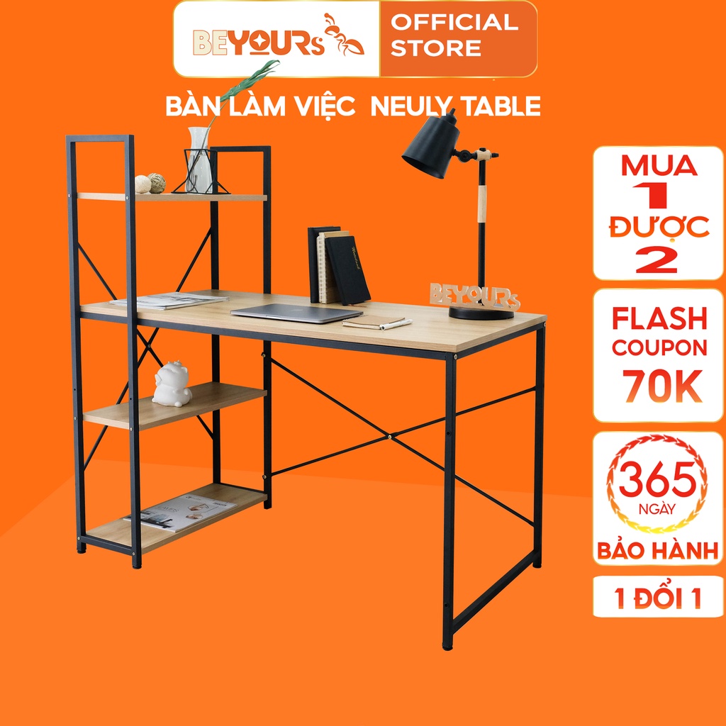 Bàn Làm Việc Gỗ Thông Minh BEYOURs Neuly Table Phối Kệ Sách Đa Năng Nội Thất Lắp Ráp Phòng Làm Việc Lắp Ráp Dễ Dàng