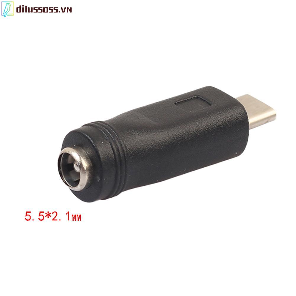 Đầu Chuyển Đổi Nguồn Dilussoss Dc Type-C Usb Male Sang 5.5x2.1mm Female Jack Cho Laptop Pc