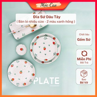 Đĩa sứ cao cấp - trang trí bàn ăn họa tiết dâu tây - phụ kiện decor bàn ăn sang trọng