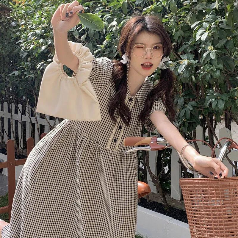 Đầm Chữ A Tay Ngắn Cổ Búp Bê Phong Cách Hàn Quốc Thời Trang Cho Nữ