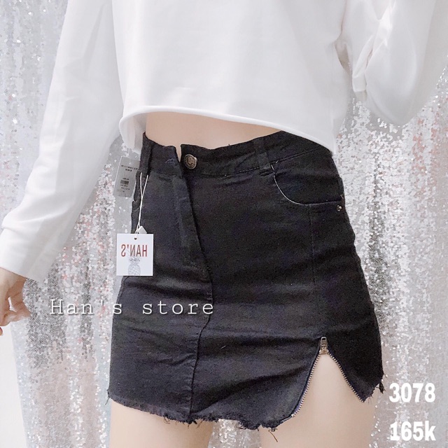 SALE LỖ_ Quần váy jean trắng đen có khoá cạnh | BigBuy360 - bigbuy360.vn