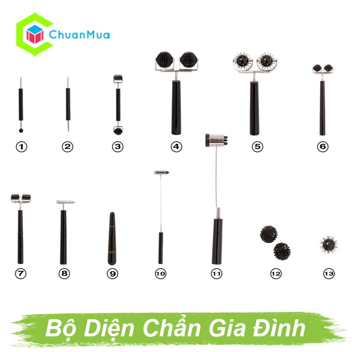 Bộ Dụng Cụ Diện Chẩn Gia Đình - 13 Món (Dò Day, Lăn Gai Đôi, Lăn Đinh Đôi Lớn Nhỏ, Cào Lớn, Búa, Trái Cầu Gai,....)