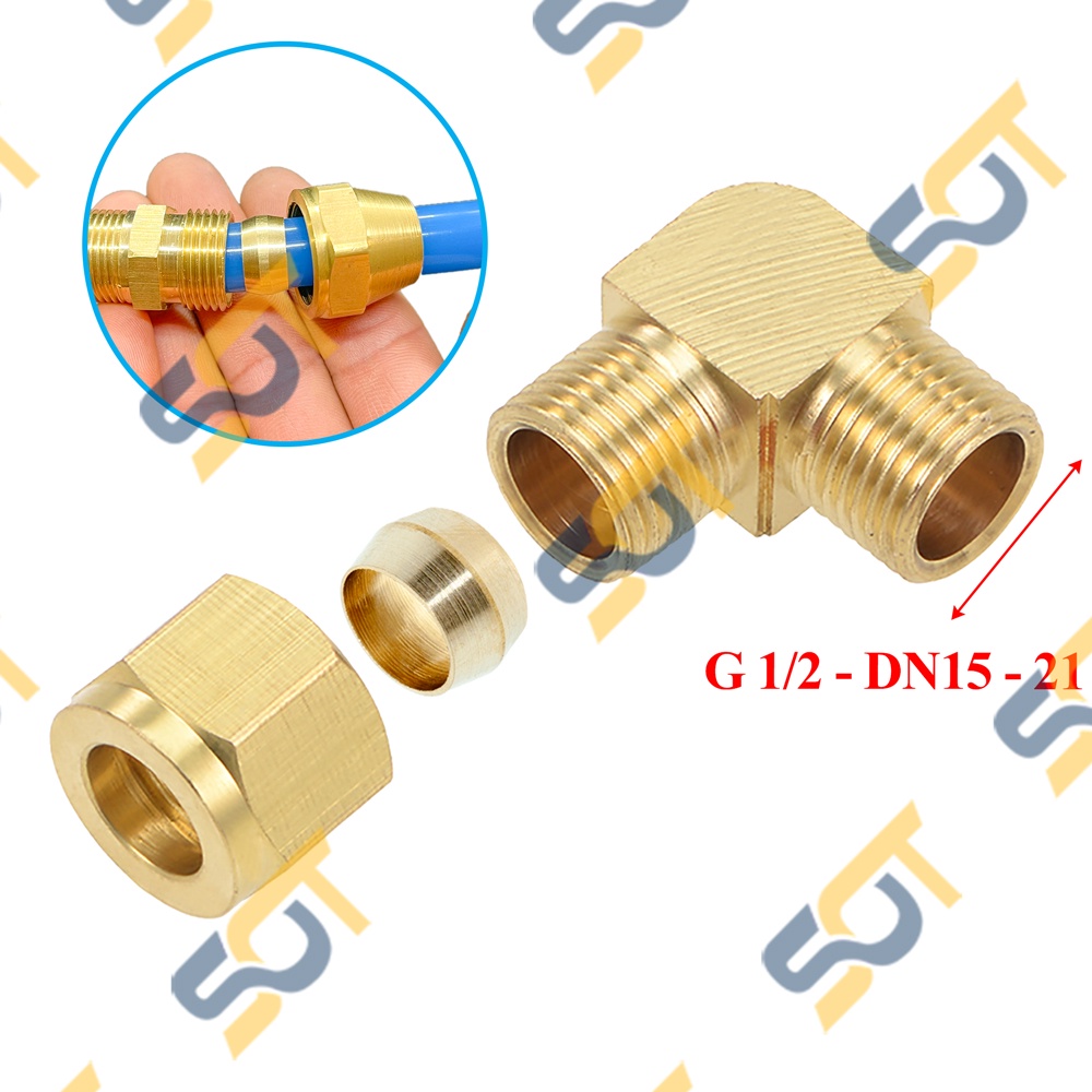 [HẠT BẮP &amp; NHẪN] Co G 1/2 (21) ren ngoài kết nối ống nhựa PU &amp; ống đồng (Brass Compression male elbow) - Cong &amp; Cút NPT