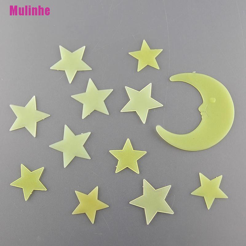 [Mulinhe] Sticker Dán Tường Bằng Nhựa Dạ Quang Hình Trăng Sao Hoạt Hình Trong Bóng Tối Cho Trẻ Em