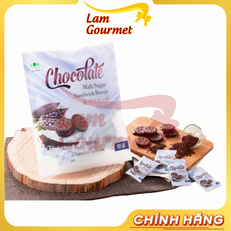 Bánh Socola Quy Bơ Ngon Giòn Tròn Kẹp Nhân Kem Mạch Nha Đài Loan 180g - Lam Gourmet