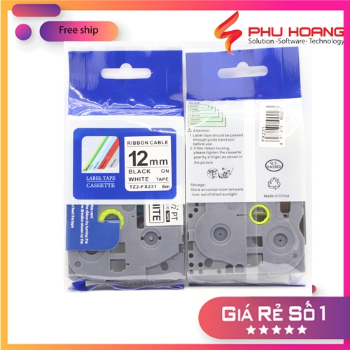 Băng nhãn Brother Nhãn in Hze-FX231 , 12mm*8m, chữ đen nền trắng, Black on White, siêu dẻo