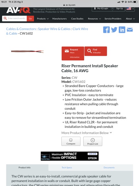 Dây loa clark Wire &amp; cable của mỹ