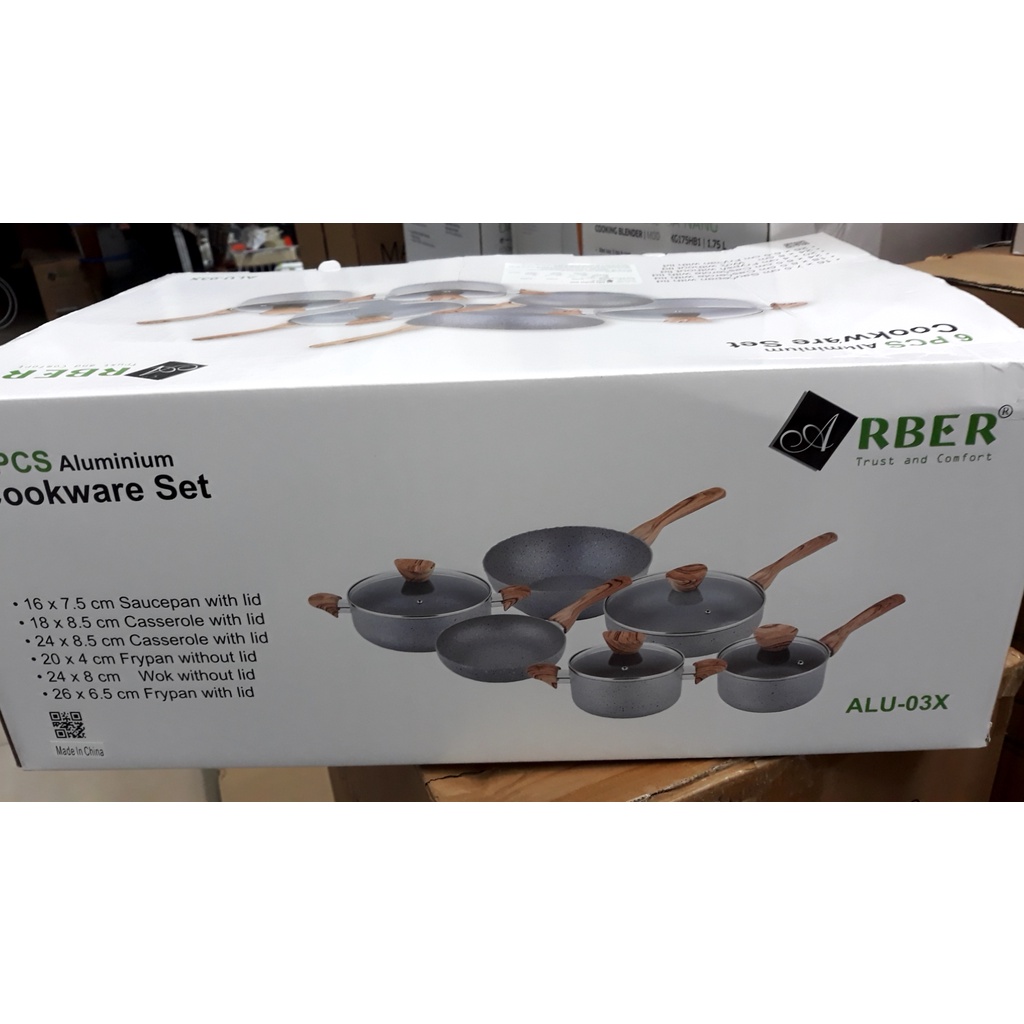 Bộ nồi nhôm đúc đáy từ 6 chiếc cao cấp ARBER Aluminium ALU03X hàng chính hãng bảo hành 12 tháng