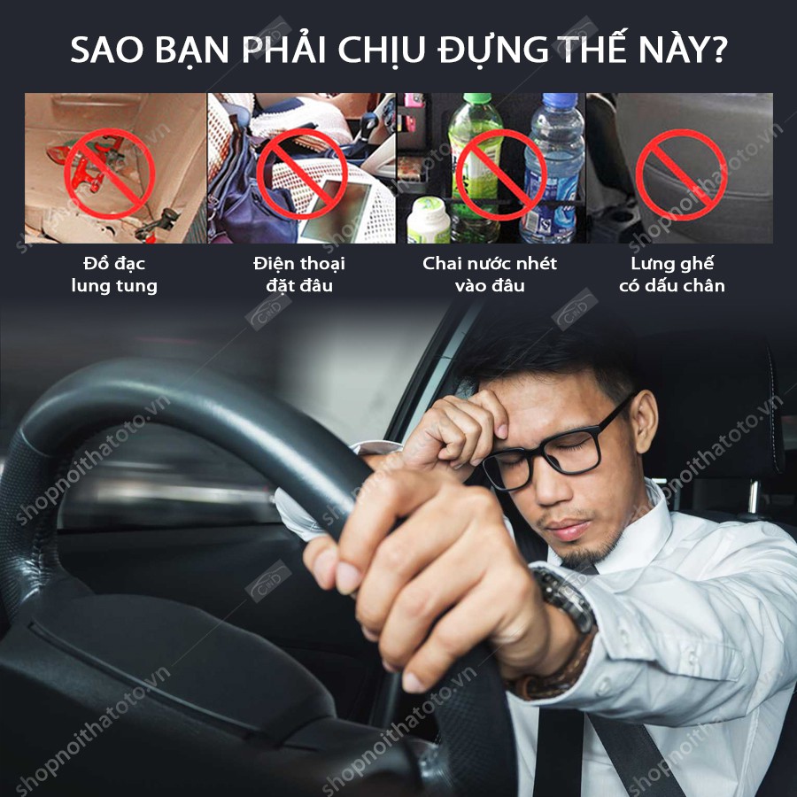 Túi Đựng Đồ Lưng Ghế Ô Tô CIND Vải Oxford Màu Kem Nhập Khẩu Chính Hãng
