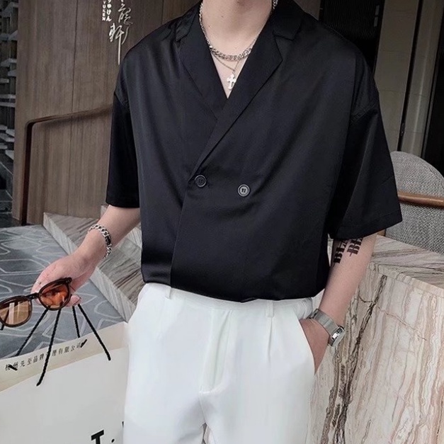 Áo Sơ Mi Ngắn Tay Màu Sắc Đơn Giản Phong Cách Hàn Quốc Cho Nam Giới Simple Fashion lụa áo nam đẹp phong cách kinh doanh Bigsize áo sơ mi nam form rộng