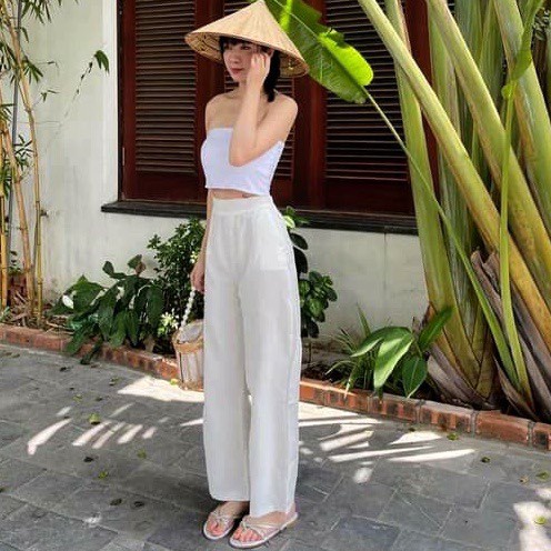 Quần đũi nữ culottes ống suông dài cạp chun mặc đi biển chơi