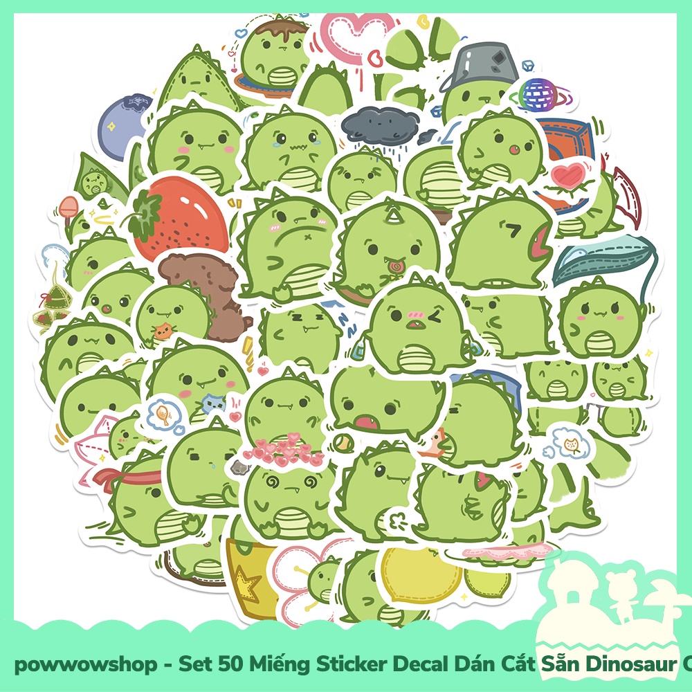 [Sẵn VN - Hỏa Tốc] Set 50 Miếng Sticker Decal Cắt Sẵn DIY Dán Trang Trí Vật Dụng Mẫu Dinosaur Cactus