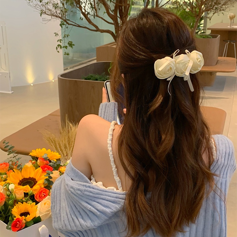 Kẹp Tóc Hình Hoa Hồng Trắng Đơn Giản