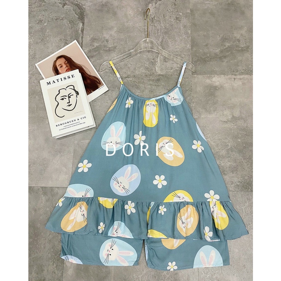 Bộ bầu lanh lụa siêu mềm mát, kiểu áo 2 dây và quần đùi