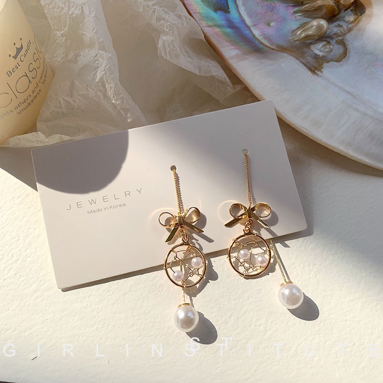 Bông Tai Dáng Dài Hình Dreamcatcher Đính Ngọc Trai Giả A695 Cho Nữ