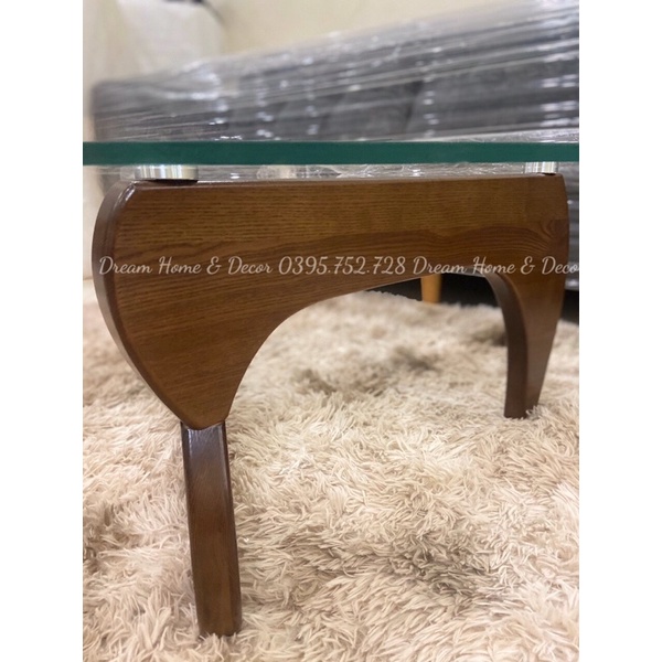 Bàn trà noguchi chân gỗ sồi kính dày 12ly