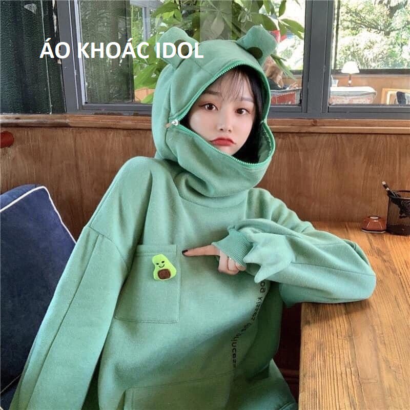 Áo Hoodie Ếch Khóa Mũ Cute