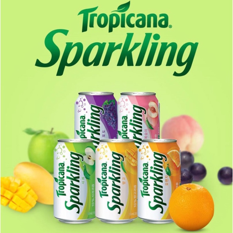 Nước sparkling Tropicana Lotte lon 355ml -  (롯데) 트로피카나 - Nước ngọt có ga, đồ uống nội địa Hàn Quốc