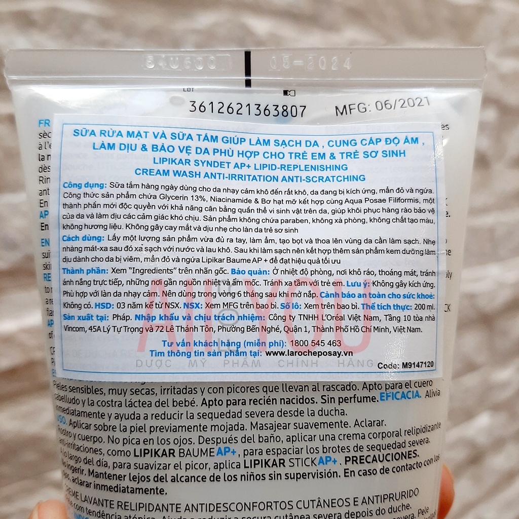 La Roche Posay Lipikar Syndet AP+ Cream 200mL - Sữa Rửa Mặt Và Tắm Cho Da Khô, Da Nhạy Cảm, Mẫn Ngứa