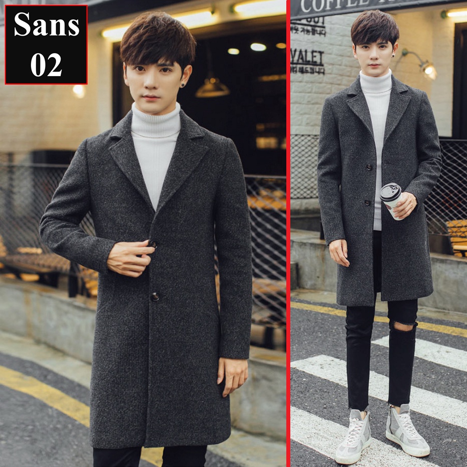 Áo khoác dạ nam hàn quốc dáng dài Sans02 blazer măng tô đen xám mangto trench coat mantle manto big size XXL 3XL 4XL 5XL