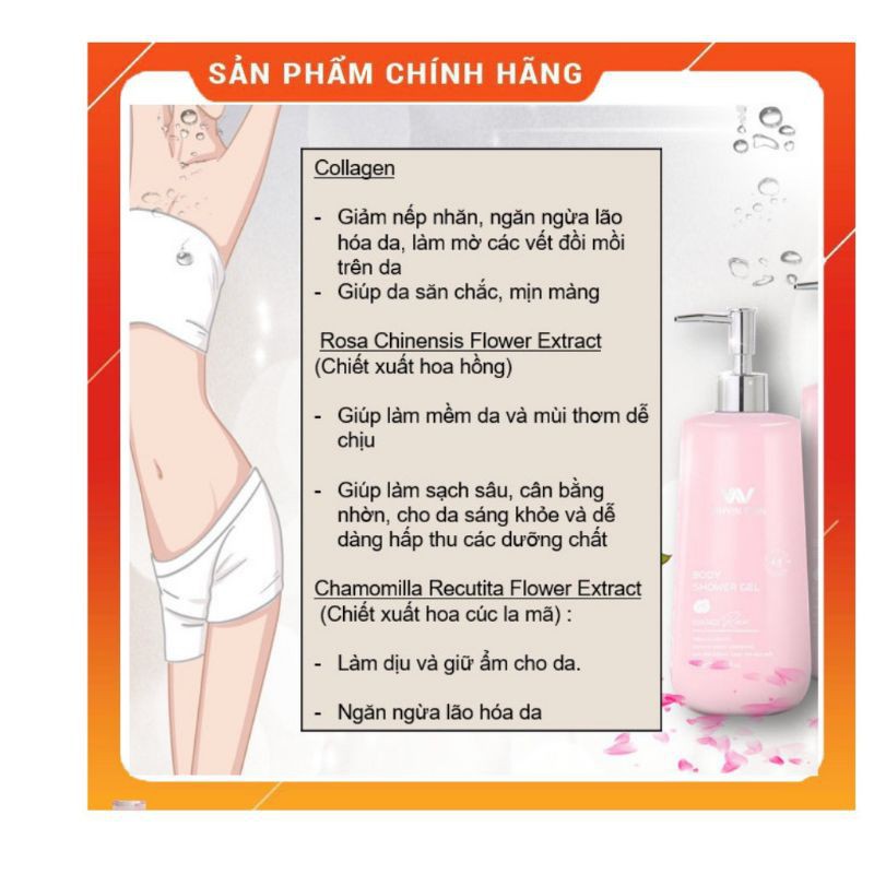 [FREESHIP]SỮA TẮM DƯỠNG TRẮNG DA HÀN QUỐC CHIẾT XUẤT HOA HỒNG - VINVIN SKIN TRẮNG HỒNG TỪ BÊN TRONG,NGĂN NGỪA LÃO HÓA DA