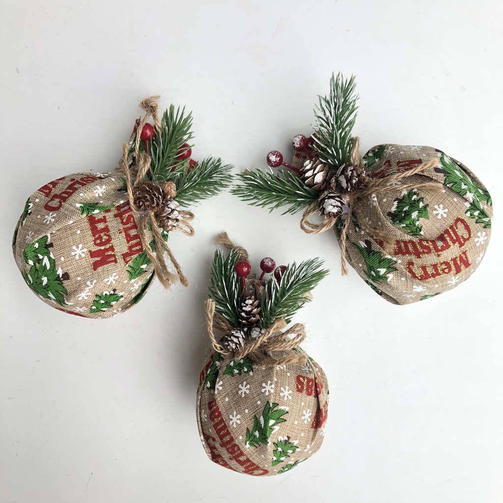 Combo 3 quả châu cao cấp bọc vải bố tròn treo cây thông Noel trang trí Giáng sinh đường kính 8cm