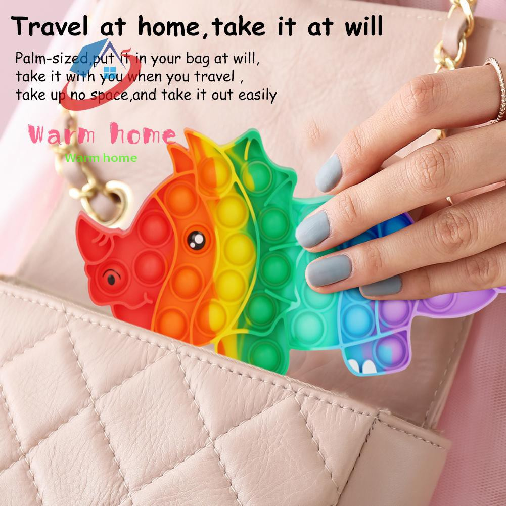 Shopeecarena Triceratops Push Bubble Fidget Toys Stress Relief Relax Puzzle Toy Rainbow