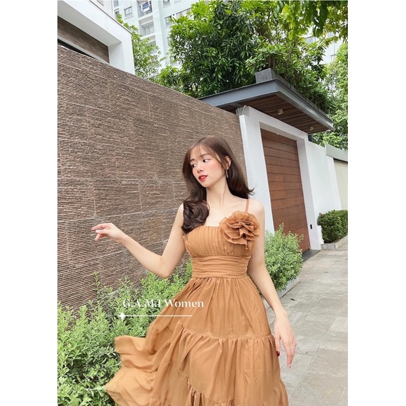 Váy maxi tơ hoa ngực