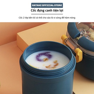 Hộp cơm giữ nhiệt, thực phẩm văn phòng lúa mạch NATAHI FS1 2 tầng Inox, chống gỉ, sang trọng