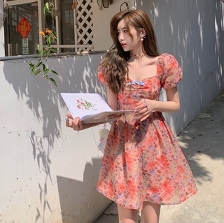 Váy dáng xòe phối lưới họa tiết hoa thời trang cho nữ