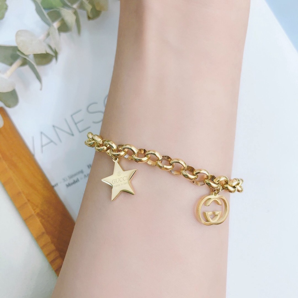 GUCCI Vòng đeo tay bằng thép titan họa tiết chữ GG thời trang thanh lịch cho nữ