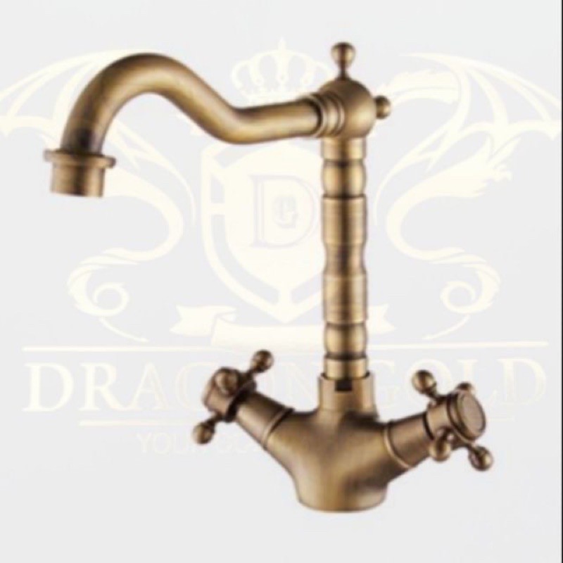 Vòi lavabo chậu nóng lạnh đồng giả cổ 69% đồng có kèm dây