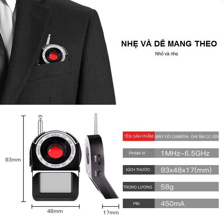 Máy phát hiện Camera, GPS, Nghe Lén, Định Vị CC309 Nhập Khẩu Nhật Bản