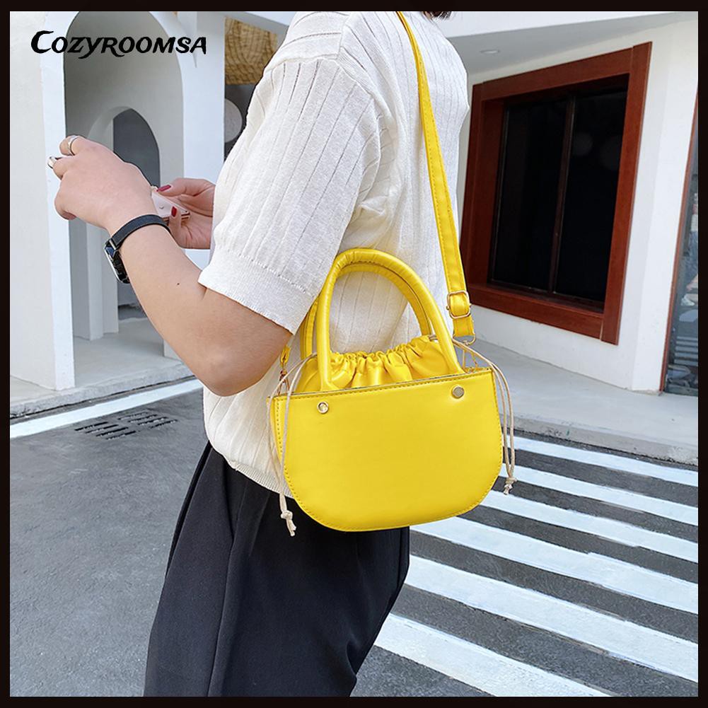 Fashion Women Drawstring Solid Color PU Shoulder Bag Top-handle Handbags