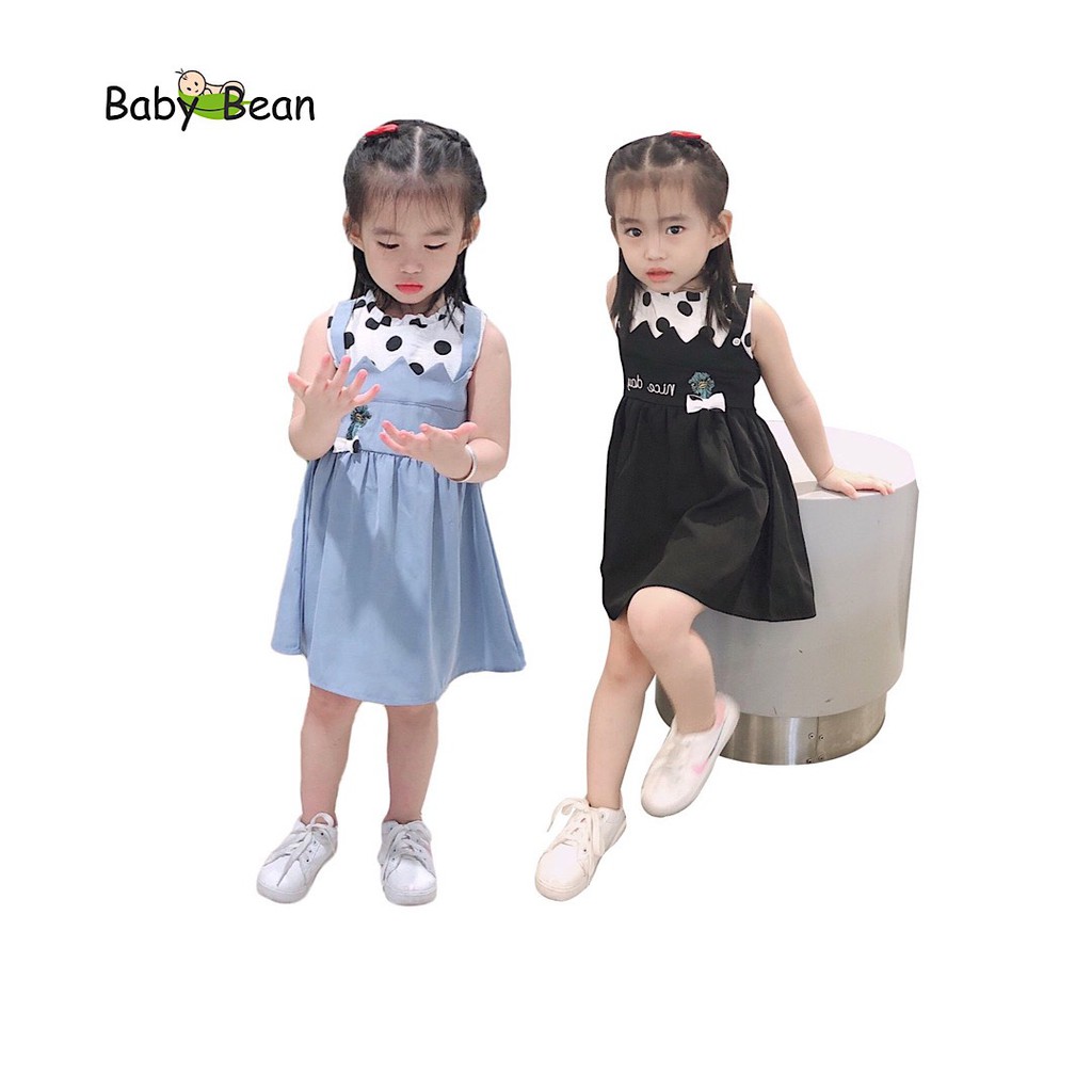 Đầm Cotton phối Tơ Gân Giả Yếm Thêu bé gái BabyBean