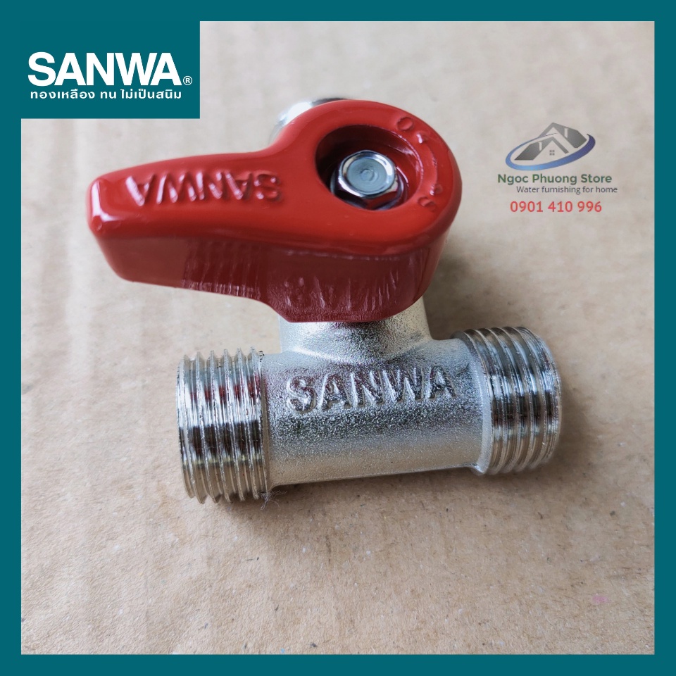 Van khóa, van bi Sanwa Thái Lan chia 3 đường nước, 3 đầu ren ngoài 1/2"  BV15MMM