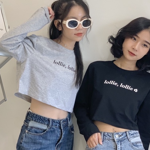 Áo thun croptop dài tay in chữ LOLLIE STUDIO TKP146