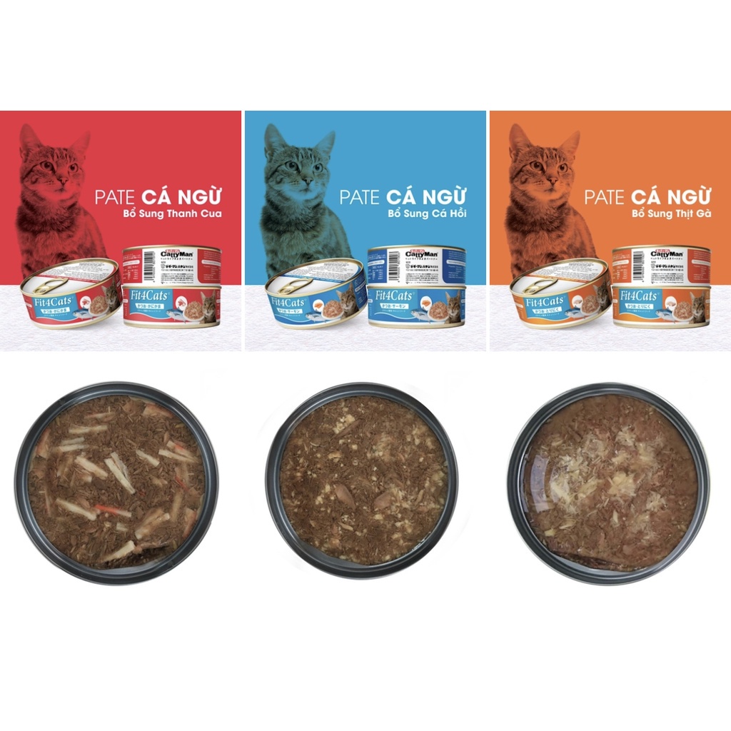 Pate cho mèo Fit 4 cat cattyman nhật bản lon cá ngừ 160g, thức ăn tăng cân mèo con lớn nhỏ Con Mèo Xiêm