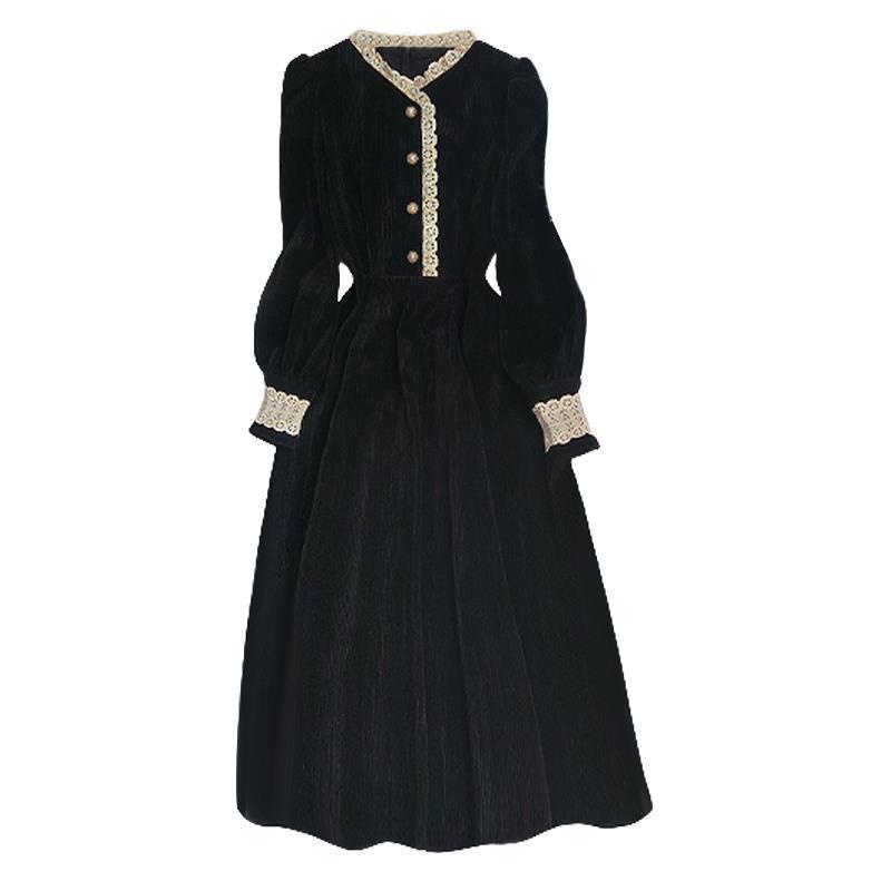 The store is on holiday  please chat with customer service! Đầm Midi Vải Nhung Đen Phong Cách Pháp Cổ Điển Thời Trang Mùa Thu 2022