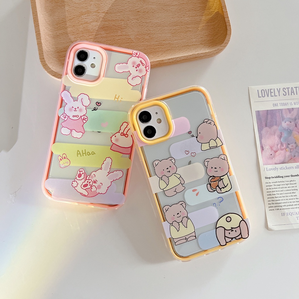 Ốp Điện Thoại Silicon TPU Mềm Trong Suốt in Hình Thỏ Hoạt Hình 3 Trong 1 Chống Sốc Cho iPhone 13 12 11 Pro Max XS XR 8 7 Plus