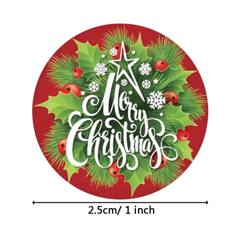 500pcs/roll Round 8 Designs Merry Christmas Thank You Stickers Seal Labels for Envelope Cards Baking Gift Package Scrapbooking Decoration