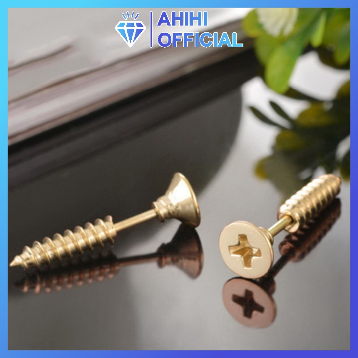 Bông tai nam titan cao cấp thời trang rẻ đẹp inox thép không gỉ kiểu tu vít ahihi.official màu mạ vàng PTBTNA127