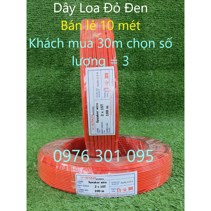 Dây Loa Đỏ Đen 2x15 Tim [ Bán Lẻ 10m ]