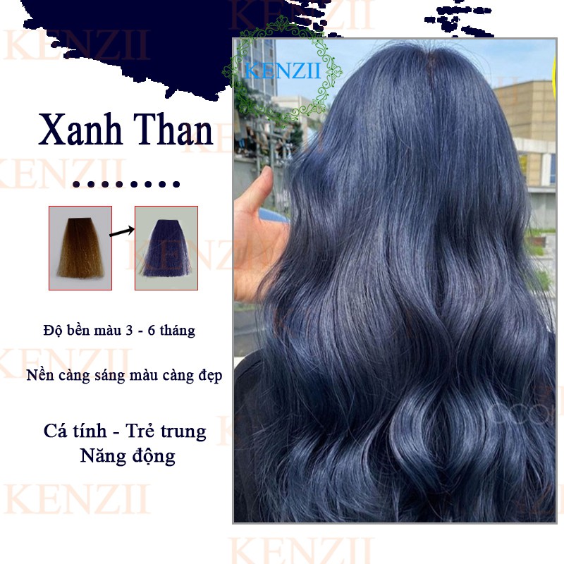 Thuốc Nhuộm Tóc Màu Xanh Than - Xanh Dương Đen Kenzii Lên Từ Tone 5 -6 ( Tặng Trợ Nhuộm )