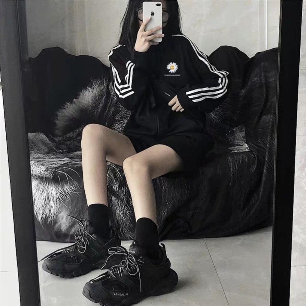 ÁO KHOÁC HOA CÚC PEACEMINUSONE SỌC VIỀN 2 KIỂU - BOMBER JACKET THÊU HOA SỌC RAGLAN TRẮNG ĐEN HOT | BigBuy360 - bigbuy360.vn