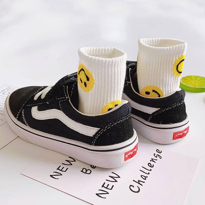 Vớ Cotton Trơn Thoáng Khí Thoải Mái In Hình Mặt Cười Phong Cách Hàn Quốc Dễ Phối Đồ Thời Trang Xuân Thu Cho Bé Trai Và Gái 1-15 Tuổi Mi
